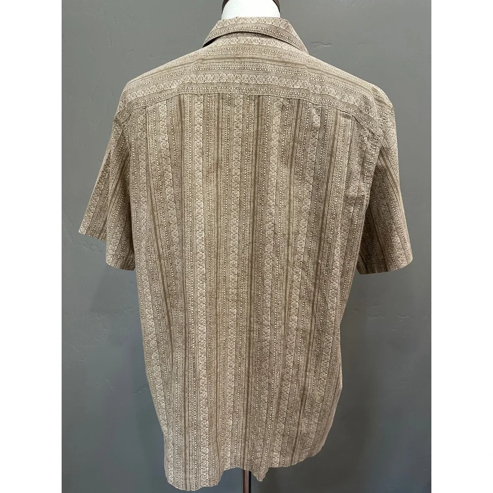 L.L. Bean Button Down Hawaiian‎ Shirt SZ L Aztec Mayan Tiki Print Beach Casual